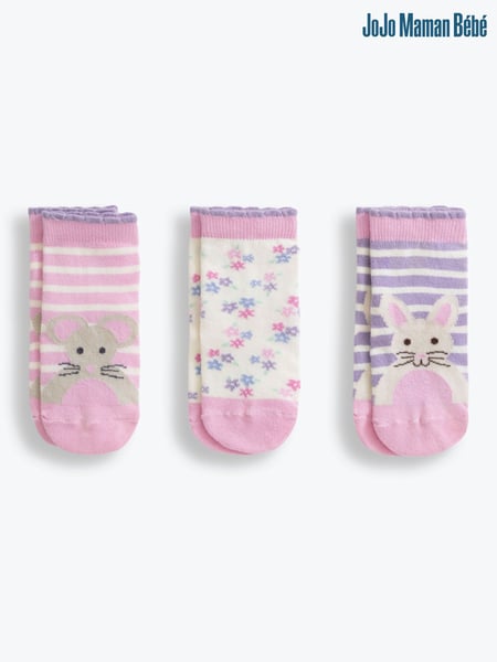 JoJo Maman Bébé Pink Girls' 3-Pack Bunny Socks (C40821) | € 15