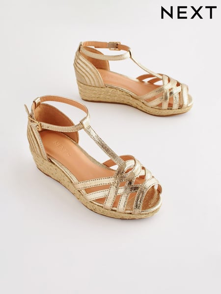 Gold Metallic Woven Wedge Ankle Strap Sandals (C41119) | € 33 - € 43