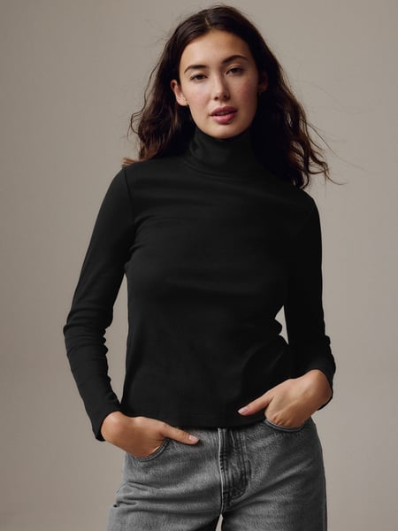 Schwarz - Long Sleeve Ribbed Roll Neck Top (C42256) | 20 €