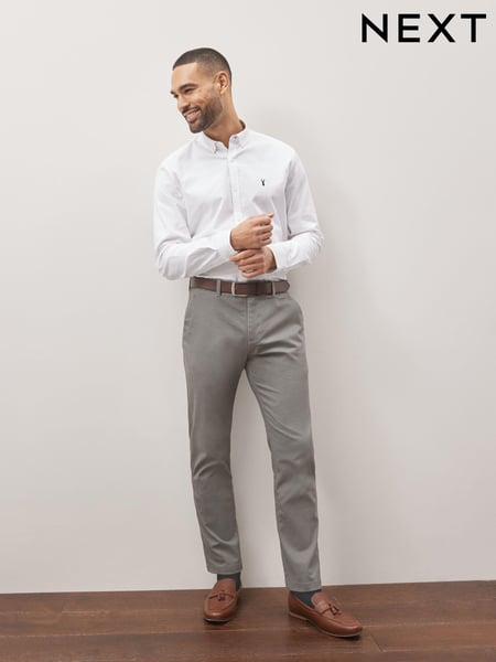 Grey Slim Fit Printed Belted Soft Touch Chino Trousers (C43333) | € 45