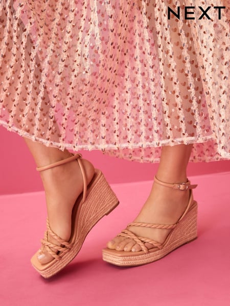 Nude Forever Comfort® Twist Strap Detail Square Toe Wedge Sandals (C43783) | € 15