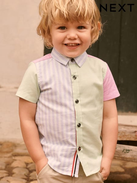 Pastel/Blue Stripe Colourblock Short Sleeve Shirt (3mths-7yrs) (C45311) | € 3 - € 4
