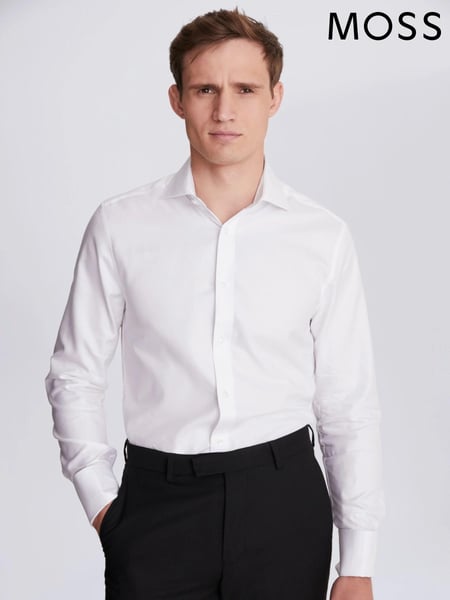 MOSS White Tailored 100% Cotton Double Cuff Twill Shirt (C45845) | € 78