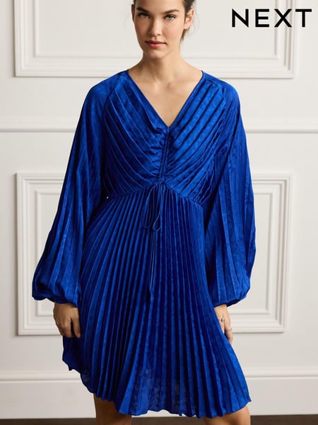 Blue Pleated Occasion Long Sleeve Mini Dress (C48464) | € 51