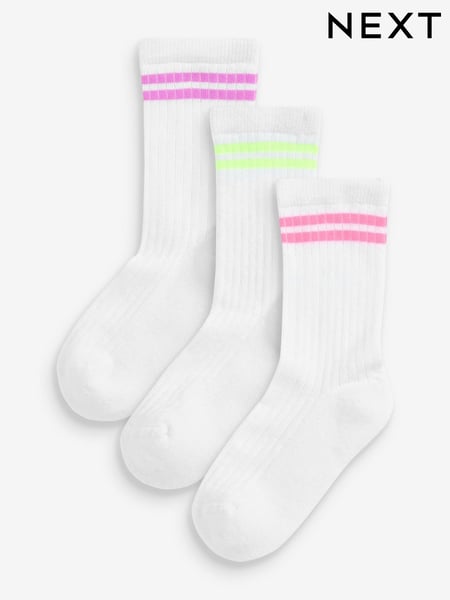 White with fluorescent stripe Regular Length Cotton Rich Cushioned Sole Ankle Socks 3 Pack (C49694) | € 8 - € 9