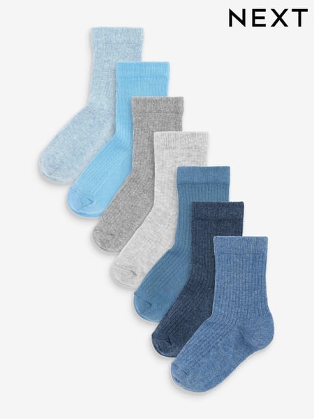 Blue/Navy Cotton Rich Fine Rib Socks 7 Pack (C57081) | € 11 - € 16