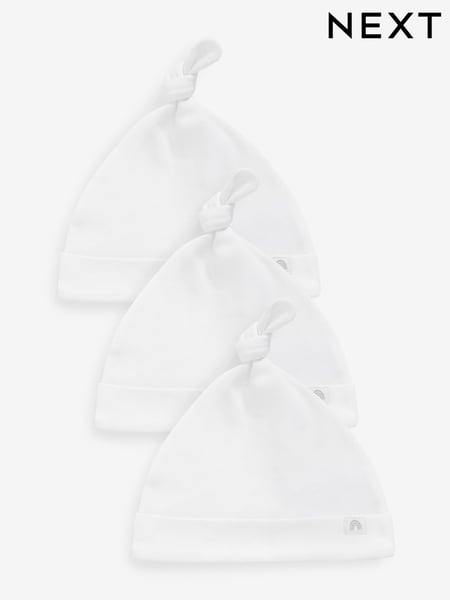 White 100% Cotton Tie Top Baby Hats 3 Pack (0-12mths) (C57120) | € 5