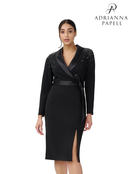 Adrianna Papell Embellished Tuxedo Black Midi Dress (C62032) | € 388