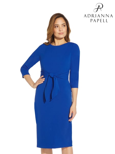 Adrianna Papell Blue Knit Crepe Tie Waist Sheath Dress (C62477) | € 201