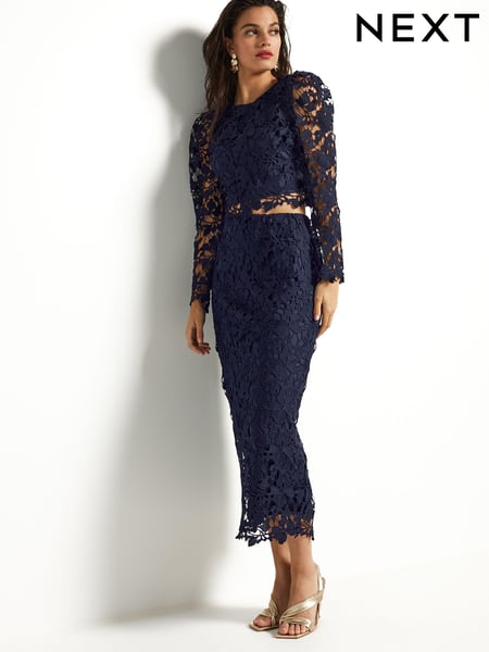 Navy Blue Lace Co-Ord Midi Skirt (C62922) | € 21
