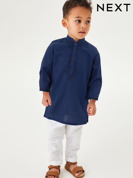 Navy Blue Regular Length Embroidered Boys Kurta (3mths-7yrs) (C65056) | € 4 - € 5