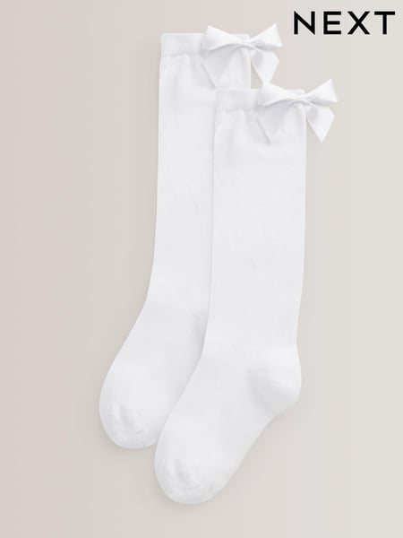 White 2 Pack Cotton Rich Bow Knee High Socks (C65416) | € 7 - € 9