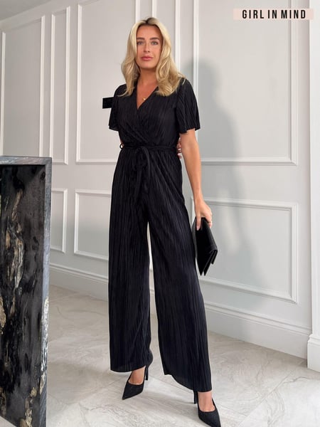 Girl In Mind Black Aaliyah Wide Leg Plisse Jumpsuit (C70380) | € 30