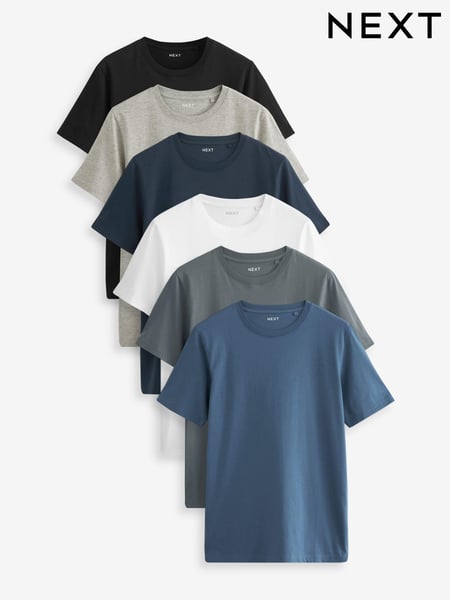 Black/Slate/Grey Marl/White/Navy/Blue Slim Fit Essential Cotton T-Shirts 6 Pack (C77176) | € 67