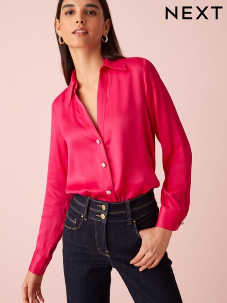 Bright Pink Sparkle Button Satin Shirt (C78539) | € 19