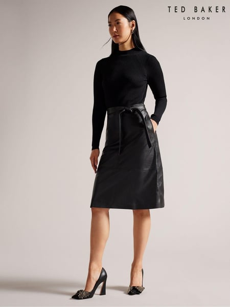 Ted Baker Black Alltaa Knitted Bodice Dress With Pleather Skirt (C80462) | € 78