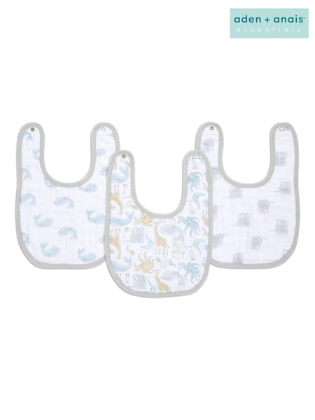 aden + anais White Baby Essentials 100% Cotton Muslin Snap Bibs 3 Pack (C81120) | € 20