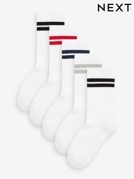 White/Blue/Red Cushioned Footbed Cotton Rich Ribbed Tipped Socks 5 Pack (C82221) | € 10 - € 14