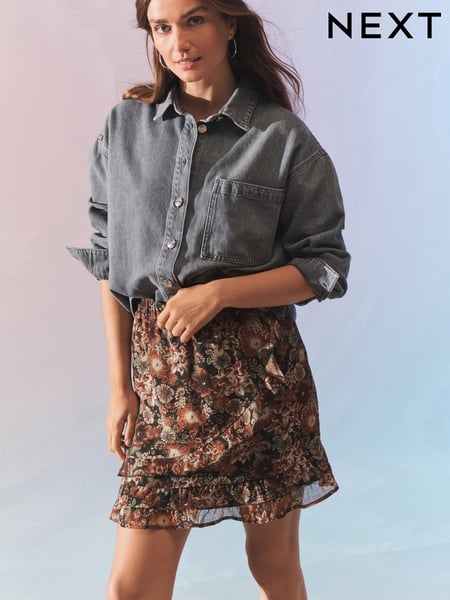 Brown Floral Ruffle Mini Skirt (C82603) | € 16