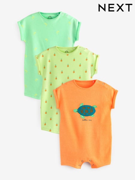 Fluro Orange Turtle Baby Rompers 3 Pack (C84613) | € 4 - € 5