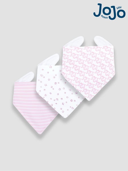 JoJo Maman Bébé Baby Pink 3-Pack Cotton Baby Dribble Bibs (C87738) | € 19