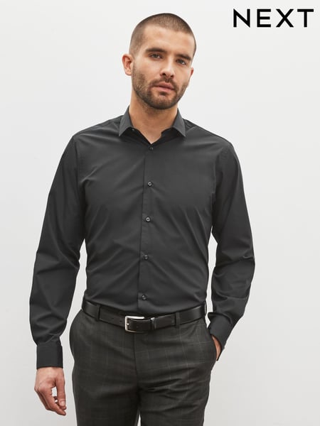 Black Regular Fit Easy Care Double Cuff Smart Shirt (C89122) | € 33