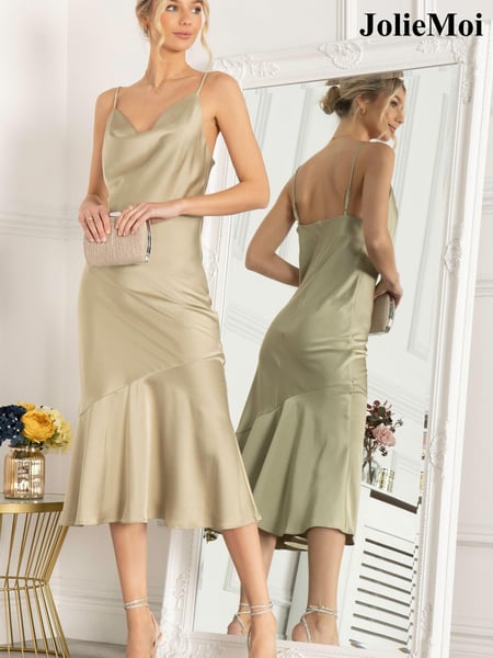 Jolie Moi Gold Alaysha Cowl Neck Satin Dress (C91961) | € 44