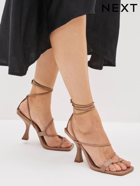 Mink Brown Signature Leather Strappy Square Toe Heels (C92353) | € 42