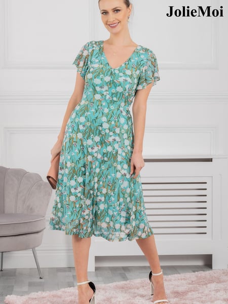 Jolie Moi Colette Green Fit And Flare Mesh Dress (C92913) | € 44