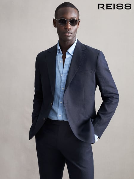 Reiss Navy Kin Slim Fit Single Breasted Linen Blazer (C94364) | € 465