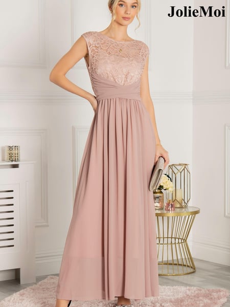 Jolie Moi Pink Lace Bodice Maxi Prom Dress (C98546) | € 40