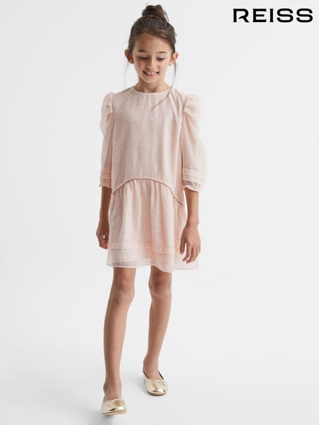 Reiss Pink Rose 4-9 yrs Ruched Shoulder Metallic Detail Dress (D00269) | € 101