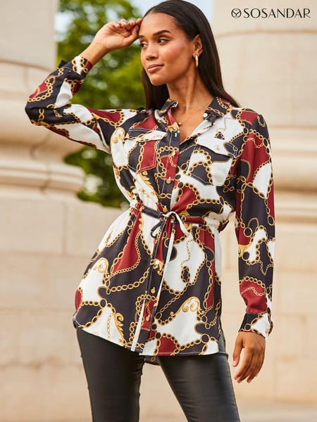 Sosandar Black Satin Tie Waist Tunic (D00635) | € 38
