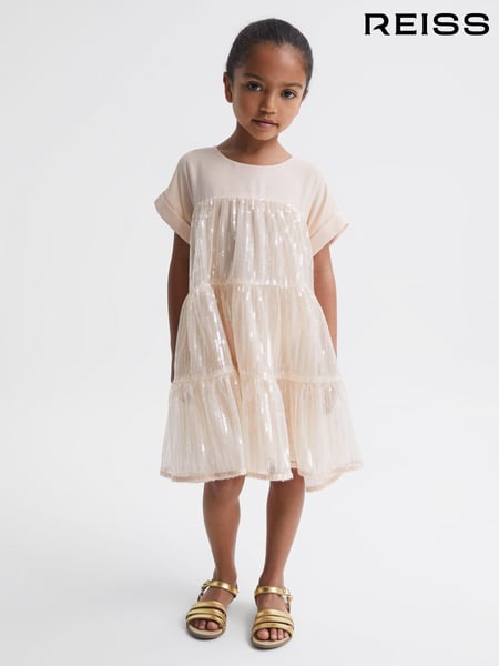 Reiss Pale Pink Luci 4-9 yrs Sequin Tiered Dress (D03161) | € 117