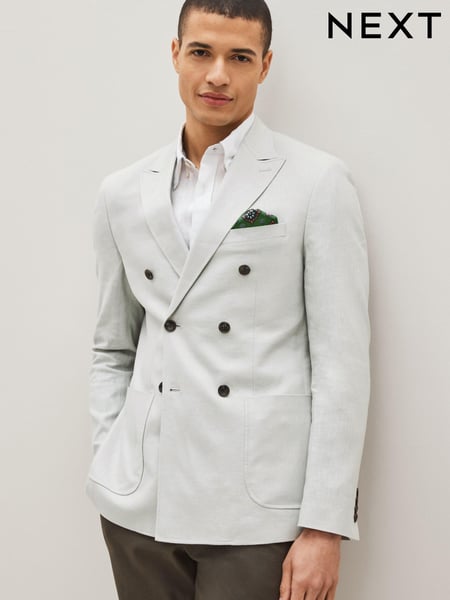 Light Grey Double Breasted Linen Blend Blazer (D04206) | € 11