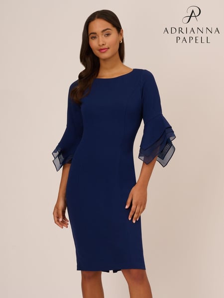 Adrianna Papell Blue Knit Crepe Tiered Sleeve Dress (D04394) | € 217