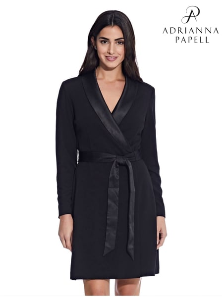 Adrianna Papell Knit Crepe Tuxedo A-Line Black Dress (D04395) | € 217