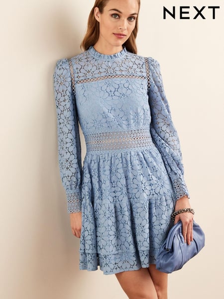 Blue Long Sleeve Lace Mini Dress (D06306) | € 57