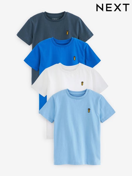 Blue Short Sleeve Stag Embroidered T-Shirts 4 Pack (3-16yrs) (D08120) | € 28 - € 37