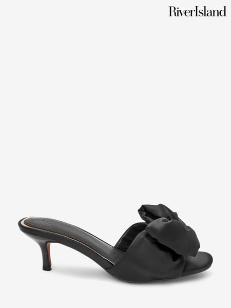 River Island Black Kitten Heel Bow Mule Sandals (D11147) | € 14