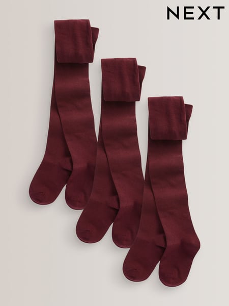 Burgundy Red Regular Length 3 Pack Cotton Rich School Tights (D15136) | € 16 - € 23