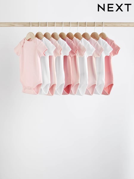 Pink/White 10 Pack Short Sleeve Baby Bodysuits (D16305) | € 26 - € 28