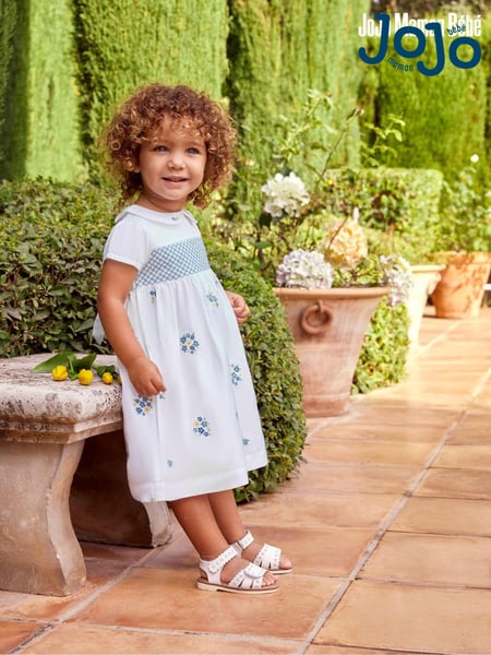 JoJo Maman Bébé White Girls' Peter Pan Collar Embroidered Party Dress (D18217) | € 54