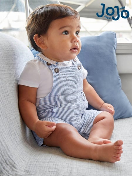 JoJo Maman Bébé Blue Seersucker Stripe Dungarees (D18283) | € 41 - € 43