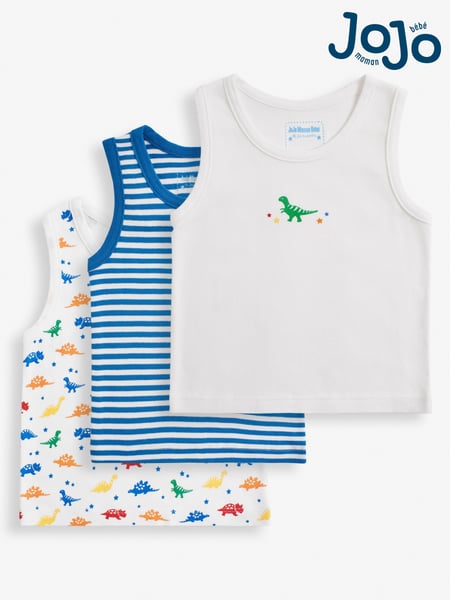 JoJo Maman Bébé Dinosaur 3-Pack Boys' Vest Set (D18322) | € 26