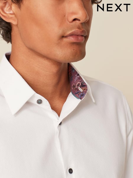 White Slim Fit 100% Cotton Textured Trimmed Single Cuff Shirt (D20194) | € 10