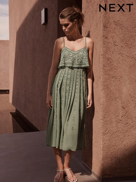 Green Embellished Strappy Midi Dress (D21963) | € 32