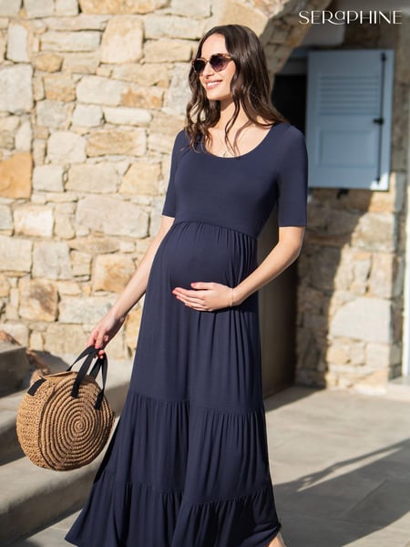 Seraphine Blue Tiered Maternity Maxi Dress With Nursing Access (D24517) | € 45