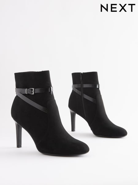Black Forever Comfort® Buckle Detail Heeled Ankle Boots (D26823) | € 26