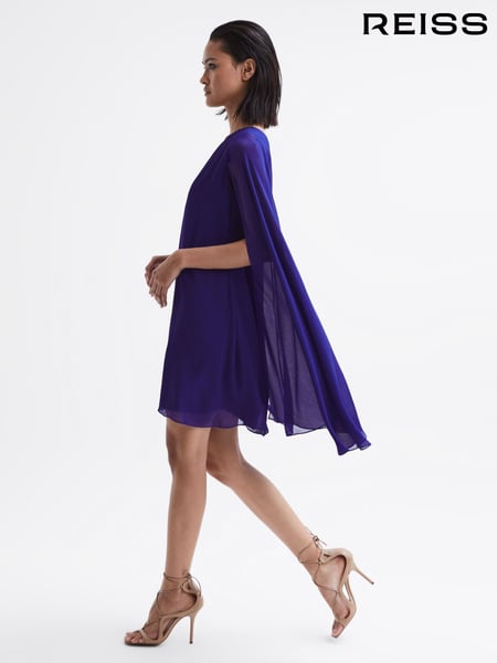Reiss Purple Fleur Sheer Cape Sleeve Mini Dress (D28631) | € 309